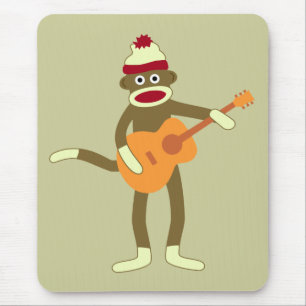 Tapis De Souris Guitare acoustique de singe de chaussette