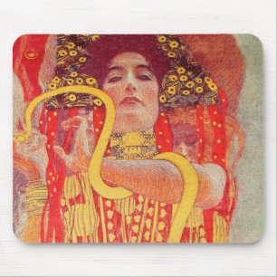Tapis De Souris Gustav Klimt Femme Rouge Peinture de Serpent en Or