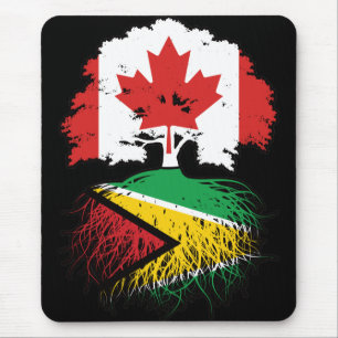 Tapis De Souris Guyana Guyane Drapeau canadien des racines d'arbre