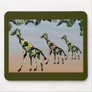 Tapis De Souris Habitat de famille de girafes