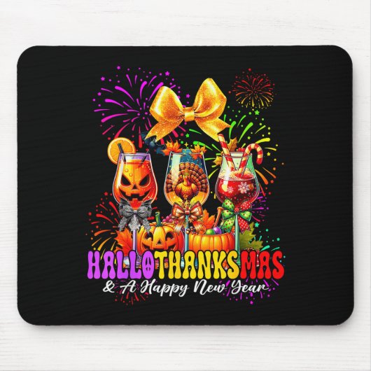 Tapis De Souris Hallothanksmas & A Happy New Year Fireworks Wi (Devant)