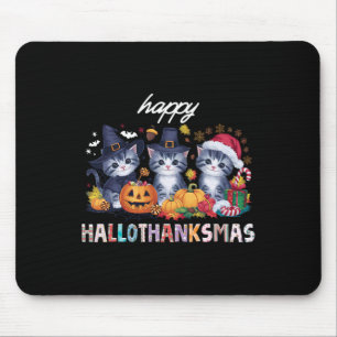 Tapis De Souris Hallothanksmas Chat Noël Halloween Thanksgivin
