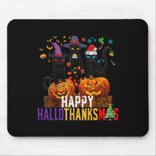 Tapis De Souris Hallothanksmas Chat Noir Halloween Thanksgiving Ch