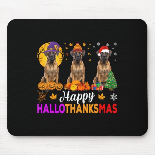 Tapis De Souris Hallothanksmas de Noël de Chien de Boxe (Devant)