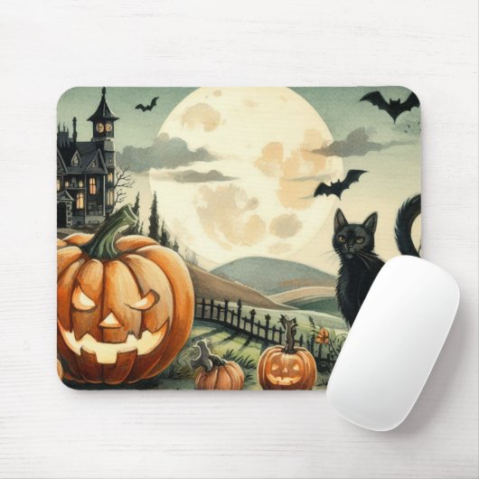 Tapis De Souris Halloween/Automne/Automne/citrouille/chat (Avec souris)