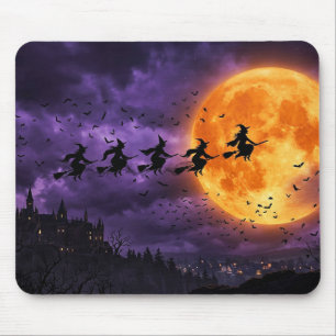 Tapis De Souris Halloween avec Lune et Sorcière