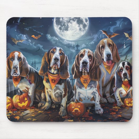 Tapis De Souris Halloween Basset Hound Éffrayant (Devant)