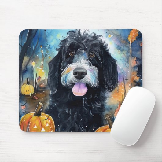Tapis De Souris Halloween Bernedoodle Avec La Peur Citrouille (Avec souris)