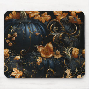 TAPIS DE SOURIS HALLOWEEN BLEU GOTHIQUE CITROUILLE FLEURS JAUNES
