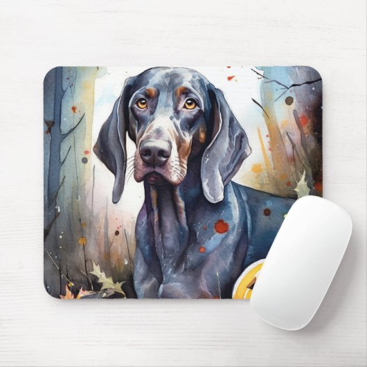 Tapis De Souris Halloween Bluetick Coonhound avec la peur Citrouil (Avec souris)