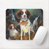 Tapis De Souris Halloween Brittany Spaniel With Pumpkins Scary (Avec souris)