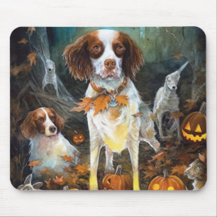 Tapis De Souris Halloween Brittany Spaniel With Pumpkins Scary