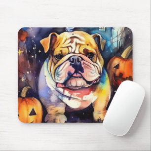 Tapis De Souris Halloween Bulldog avec la peur Citrouille