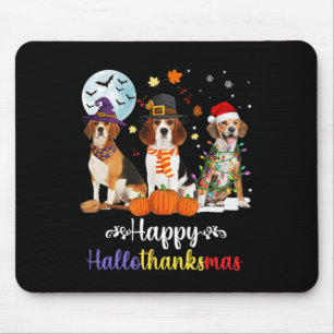 Tapis De Souris Halloween Chien beagle Joyeux Noël Joyeux Hallowee