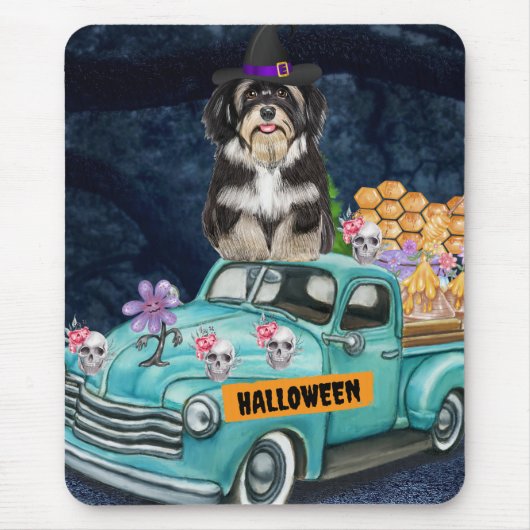 Tapis De Souris Halloween Chien Havanais Halloween Camion Effrayan (Devant)
