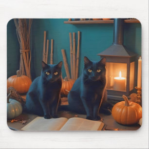 Tapis De Souris Halloween Citrouille Chat mignonne Éffrayante Fest