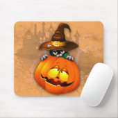 Tapis De Souris Halloween Cute Kitty Witch et ami Citrouille (Avec souris)