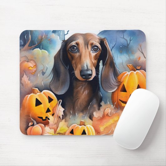Tapis De Souris Halloween Dachshund Avec La Peur Citrouille (Avec souris)