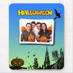 Tapis De Souris Halloween Dusk with Witch Ajouter cadre photo