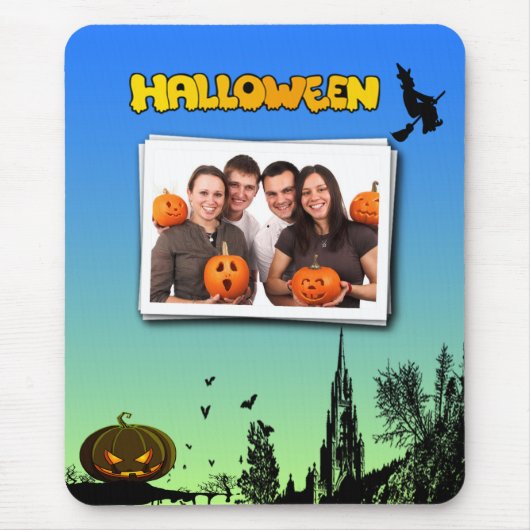 Tapis De Souris Halloween Dusk with Witch Ajouter cadre photo (Devant)