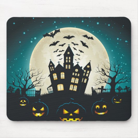 Tapis De Souris Halloween en noir et bleu effrayant (Devant)