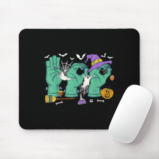 Tapis De Souris Halloween Enseignant Spirituel Boo En Asl Boo Main (Avec souris)