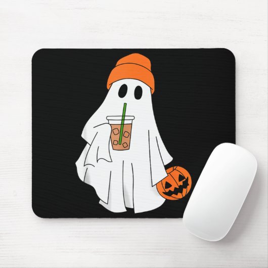 Tapis De Souris Halloween Ghost Drinking Coffee Ghost Ice Coffee M (Avec souris)