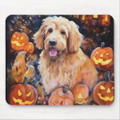 Tapis De Souris Halloween Goldendoodle avec la peur Citrouille (Devant)