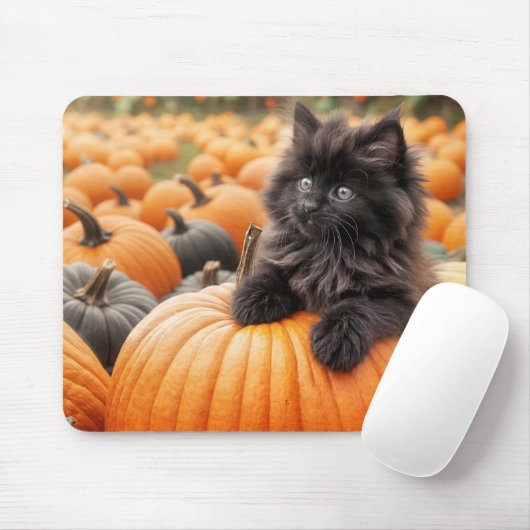 Tapis De Souris Halloween Kitten noir sur un Citrouille (Avec souris)