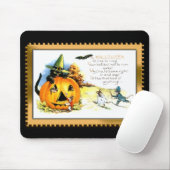 Tapis De Souris Halloween Kitty assis à Jack-o'-lantern (Avec souris)