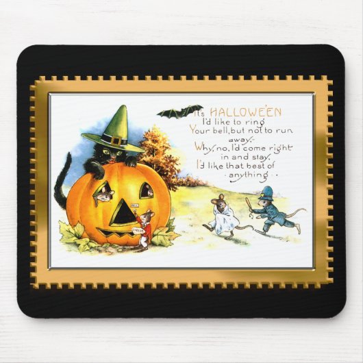 Tapis De Souris Halloween Kitty assis à Jack-o'-lantern (Devant)