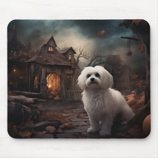 Tapis De Souris Halloween maltais effrayant (Devant)