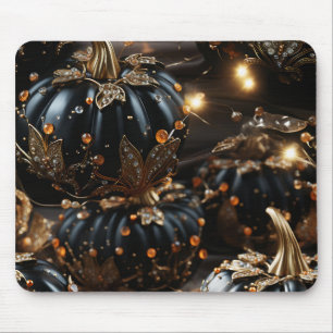 TAPIS DE SOURIS HALLOWEEN NOIR GOTHIQUE CITROUILLES AVEC FEUILLES