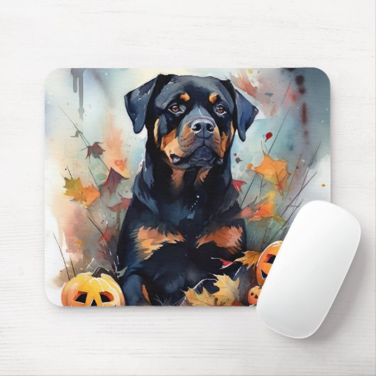 Tapis De Souris Halloween Rottweiler avec la peur Citrouille (Avec souris)