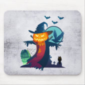 Tapis De Souris Halloween Scarecrow With Bats Crow and Owl (Devant)