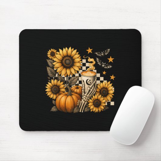 Tapis De Souris Halloween Skeleton Coffee, Soky Sunflowers Pumpkin (Avec souris)