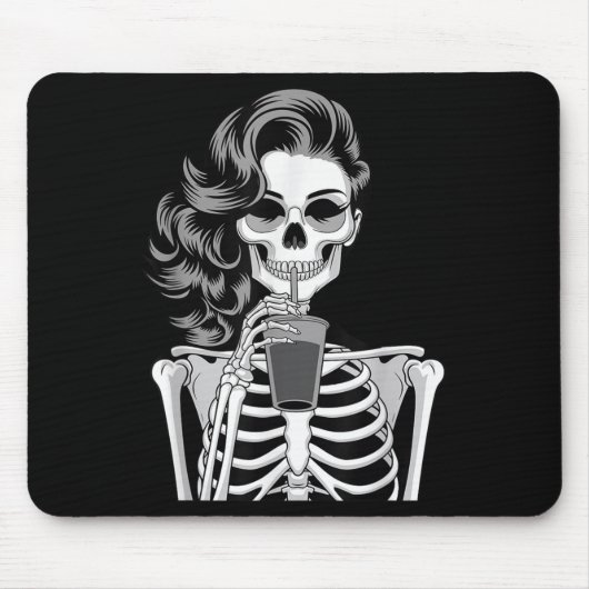 Tapis De Souris Halloween Skeleton Retro Style Drink Beverage Quir (Devant)