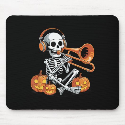 Tapis De Souris Halloween Skeleton Trombone Trombonist (Devant)