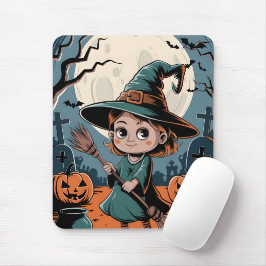 Tapis De Souris Halloween - sorcière à balai (Avec souris)