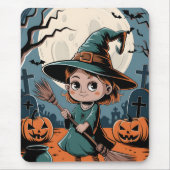 Tapis De Souris Halloween - sorcière à balai (Devant)