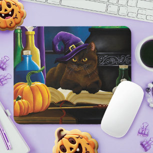 Tapis De Souris Halloween sorcière chat violet magie