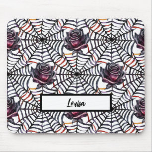 TAPIS DE SOURIS HALLOWEEN SPIDER WEBS & ROSES NOIRS