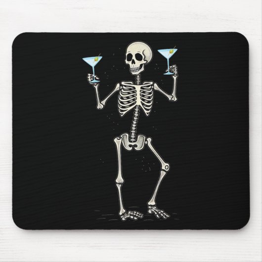Tapis De Souris Halloween Squelette Boire Martini Tail (Devant)