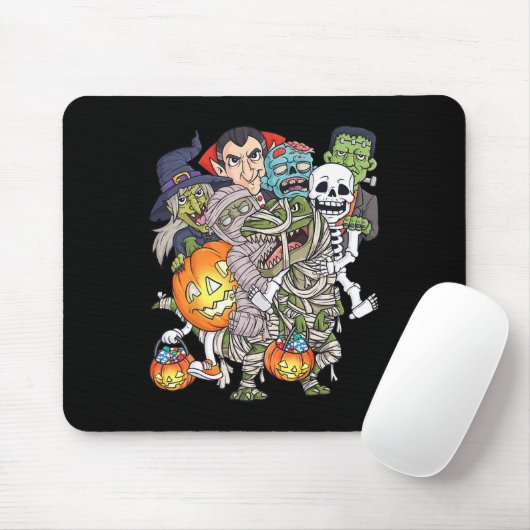 Tapis De Souris Halloween Squelette Zombie équitation maman T Rex (Avec souris)