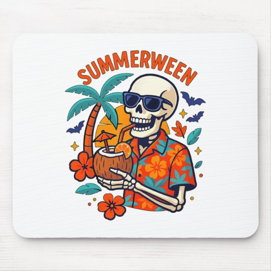 Tapis De Souris Halloween Summer Ween Skeleton Spooky Vacation Flo (Devant)