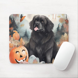 Tapis De Souris Halloween Terre-Neuve avec citrouilles effrayant 