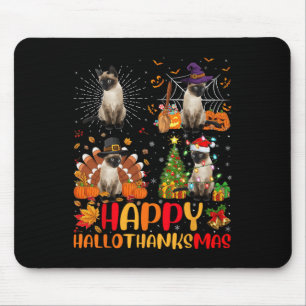 Tapis De Souris Halloween Thanksgiving Noël Siamese Chat Hallo