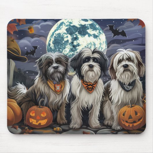 Tapis De Souris Halloween Tibétain Terrier Éffrayant (Devant)