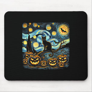 Tapis De Souris Halloween Van Gogh Starry Citrouille de nuit Noir