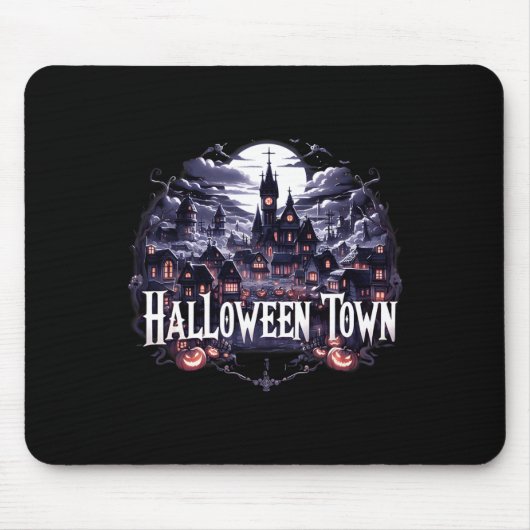Tapis De Souris Halloween Ville Skeleton Ghost Citrouille Hallowee (Devant)